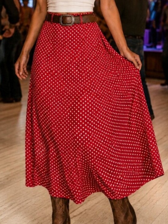 Stonebridge Dresses & Skirts - Stonebridge Vintage Maxi Skirt Red Polka Dot Large Elastic Waist Western Cowgirl